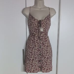 Mimi Chica Floral Tie-Front Mini Dress in Brown and Cream